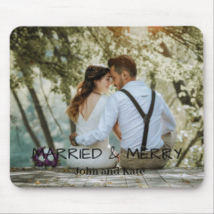 Modern Married & Merry Couple Personalised Photo Mouse Mat