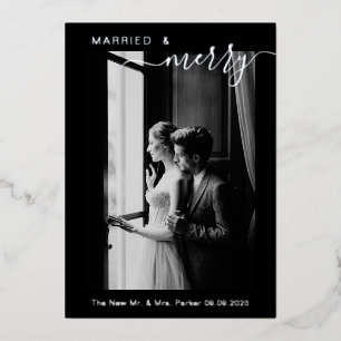 Modern Married & Merry Couples 1st Christmas Foil Holiday Card