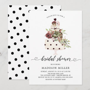 Modern Marsala Blush Floral Cake Bridal Shower Invitation