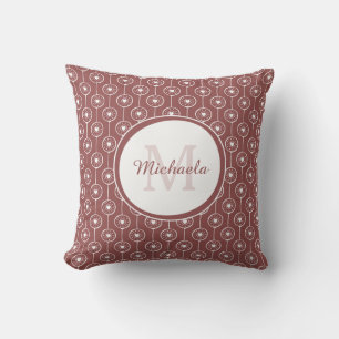 Modern Marsala Brown Monogrammed Name Heart Dots Cushion