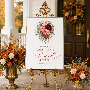 Modern marsala floral fall bridal shower welcome s poster