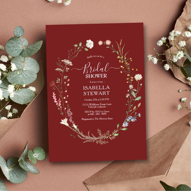Modern Marsala Wildflower Spring Bridal Shower Invitation (Creator Uploaded)
