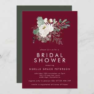 Modern Marsala Winter Floral Bouquet Bridal Shower Invitation