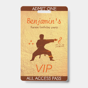 Modern Martial Arts Karate Birthday Party VIP Pass ID Badge