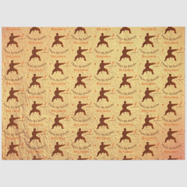 Modern Martial Arts Karate Kids 8th Happy Birthday Tissue Paper (Front)