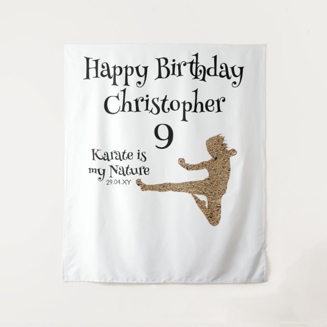 Modern  Martial Arts Karate Kids Birthday Backdrop Tapestry (Front)