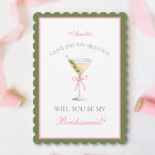 Modern Martini Bow Trend Pink and Olive Bridesmaid