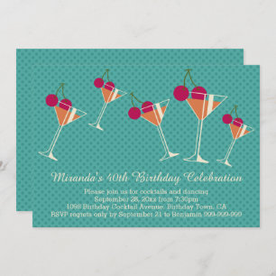 Modern Martini Cocktail 40th Birthday Party Invitation