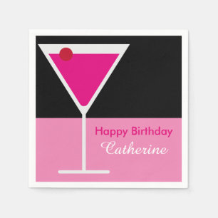 Modern Martini Cocktail Pink Black Custom Birthday Napkin