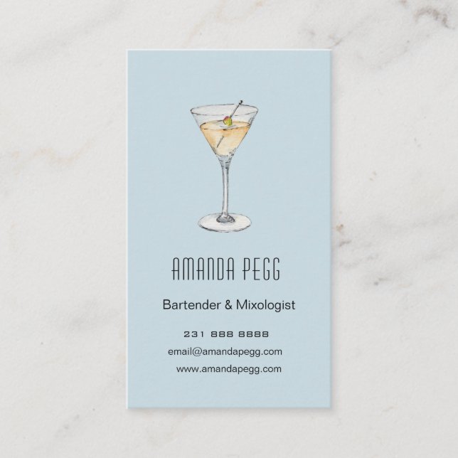 Modern Martini illustration Bartender Mixologist Business Card (Front)