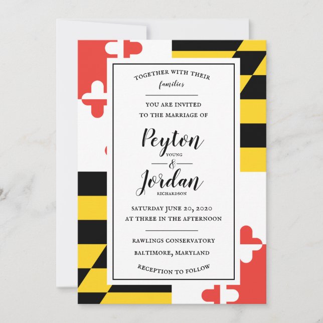 Modern Maryland Flag Wedding Invitation (Front)