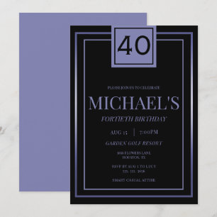 Modern Masculine Blue & Black 40th Birthday Invitation