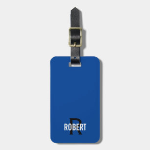 Modern masculine blue monogram name luggage tag