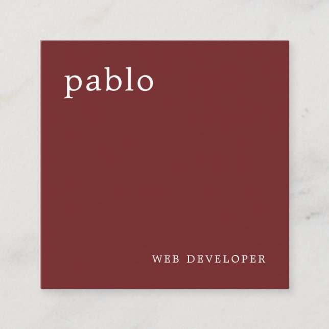Modern Masculine Burgundy Square Business Card (Front)