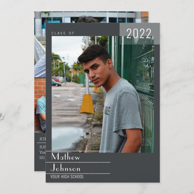 Modern Masculine Frame Add Your Photo Graduation Announcement (Front/Back)