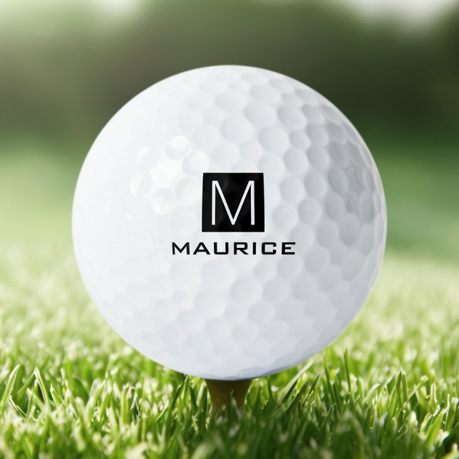 Modern masculine monogram black square golf balls (Modern masculine monogram black square golf balls)