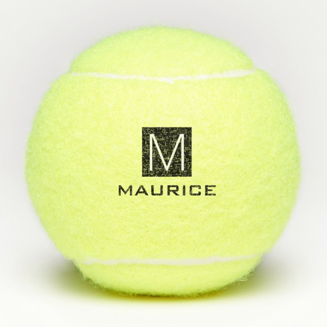 Modern masculine monogram black square tennis balls (Front)