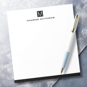 Modern masculine monogram name black square notepad