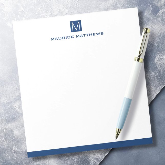 Modern masculine monogram name dark blue square notepad (Modern masculine monogram name dark blue square notepad)