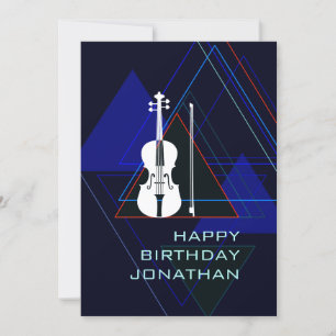 Modern & Masculine Navy Blue Music Violin Birthday Invitation