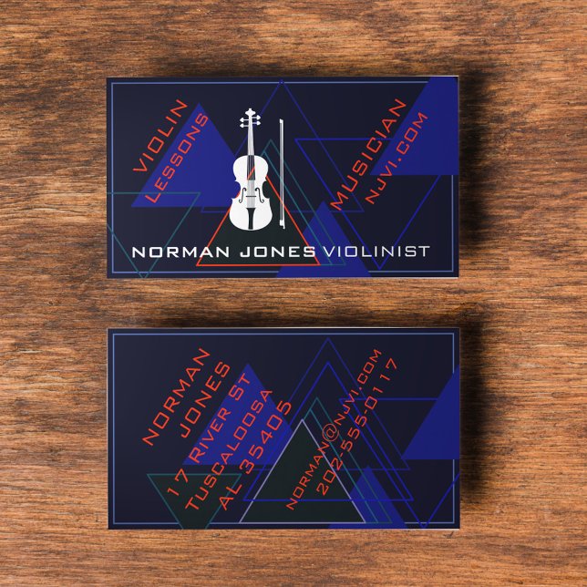 Modern & Masculine Navy Blue Music Violin Designer Business Card (Creator Uploaded)