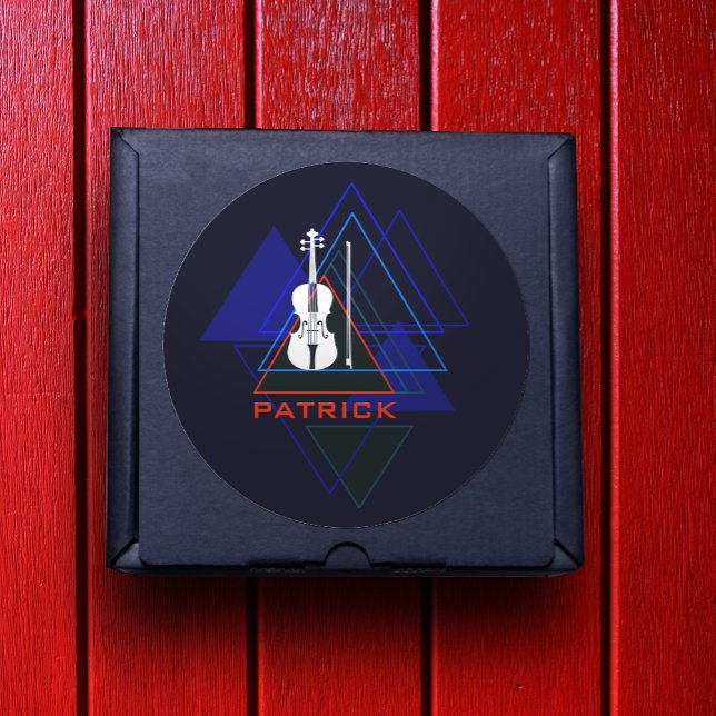 Modern & Masculine Navy Blue Music Violin Designer Classic Round Sticker (Creator Uploaded)