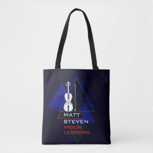 Modern & Masculine Navy Blue Music Violin Designer Tote Bag