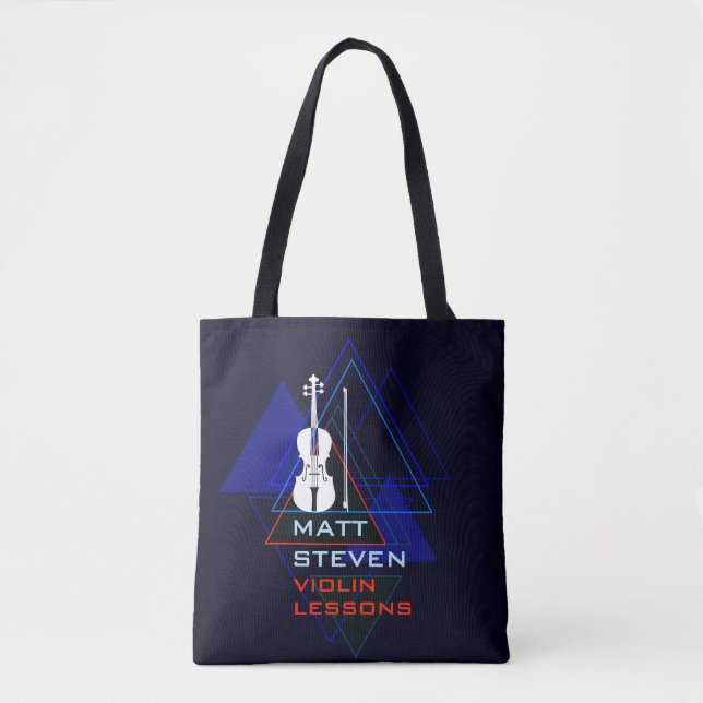 Modern & Masculine Navy Blue Music Violin Designer Tote Bag (Front)