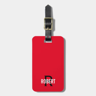 Modern masculine red black monogram name  luggage tag
