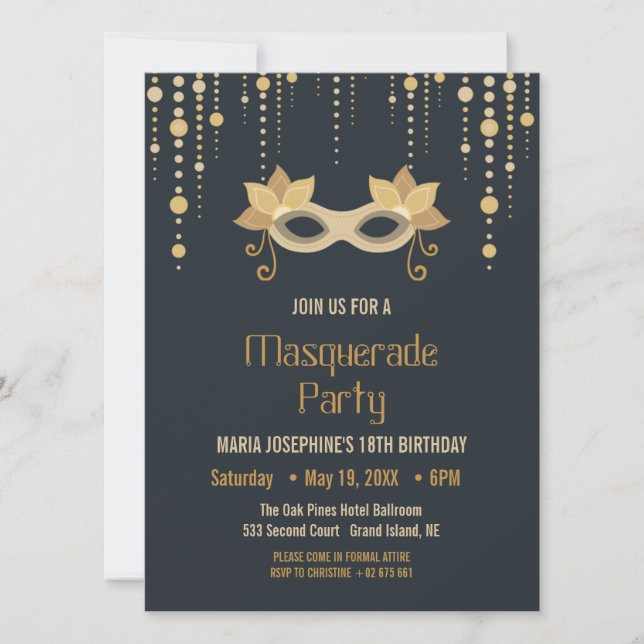 Modern Masquerade birthday Party Invitation (Front)