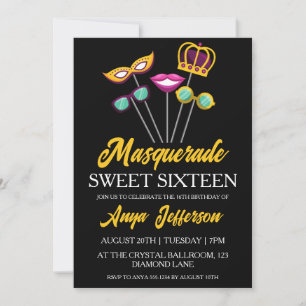 modern masquerade sweet 16 invitations
