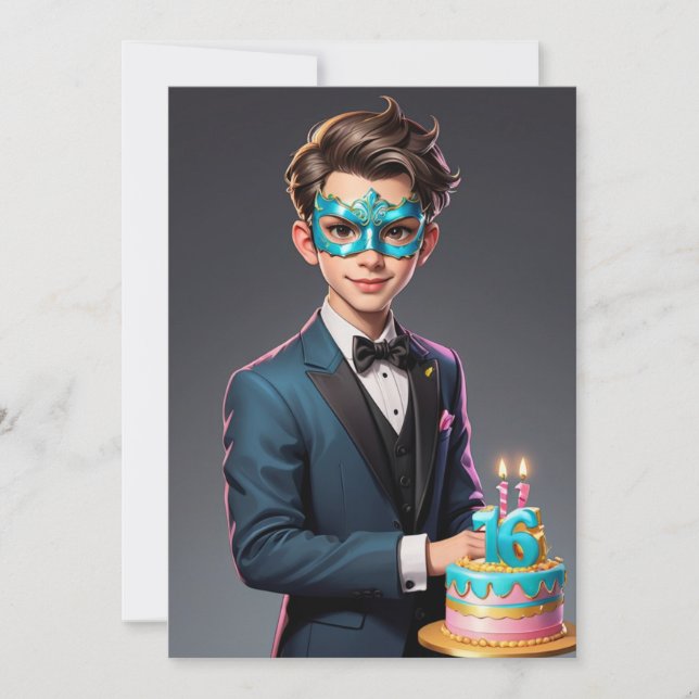 modern masquerade sweet 16 invitations (Front)