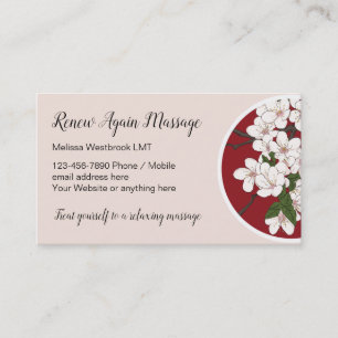 Modern Massage Cherry Blossoms Theme Business Card