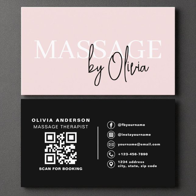 Modern Massage Therapist QR Code Blush Pink  Business Card (Creator Uploaded)