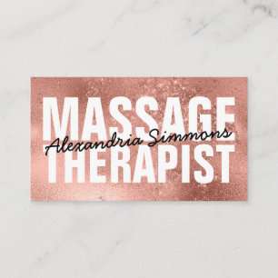 Modern Massage Therapist Rose Gold Glitter Sparkle Business Card