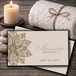Modern Massage Therapist Script Lotus Flower Business Card