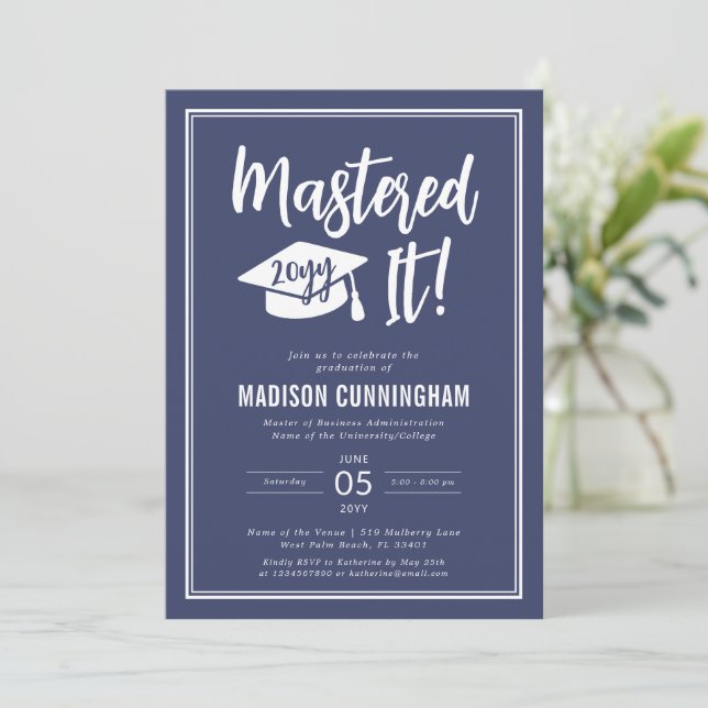 Modern Mastered It Master's Degree Graduation  Invitation (Standing Front)