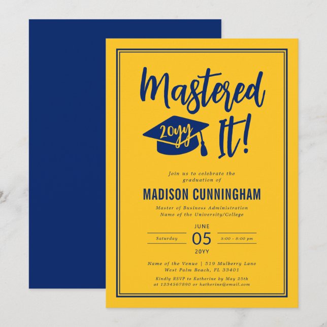 Modern Mastered It Master's Degree Graduation  Invitation (Front/Back)