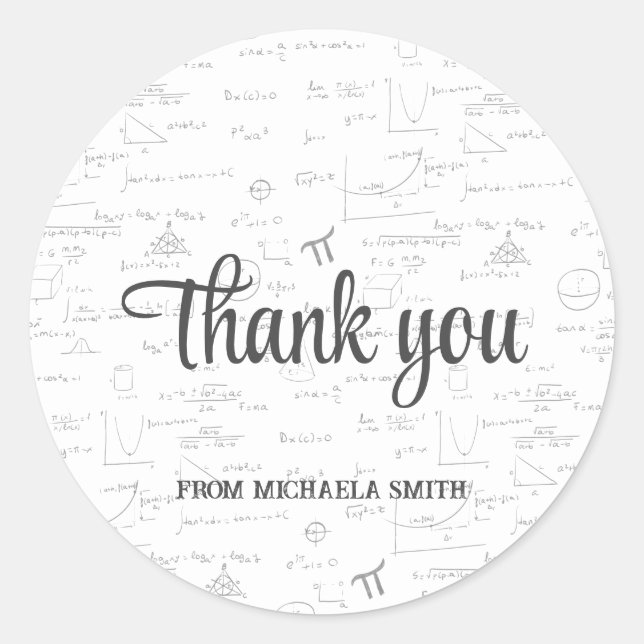 Modern Math Graduation Thank You Classic Round Sticker (Front)