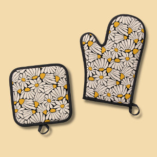 Modern matisse inspired floral retro oven mitt & pot holder set