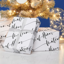 Modern Matron of Honour Wrapping Paper Black White