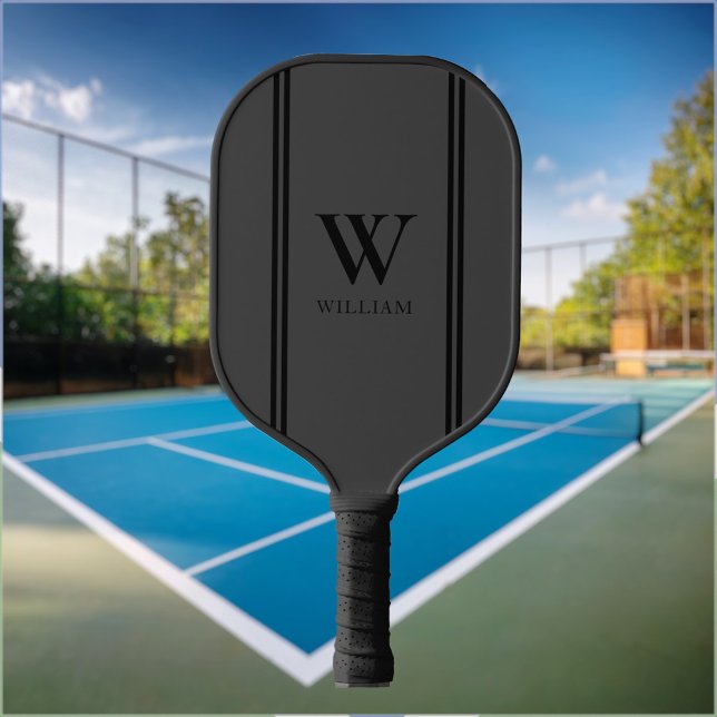 Modern Matte Black Initial Name Monogram Pickleball Paddle (Creator Uploaded)