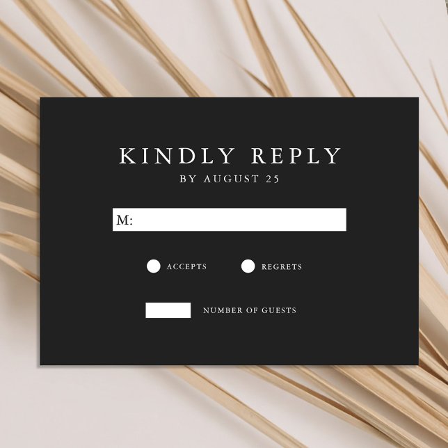 Modern Matte Black Minimalist Wedding RSVP Card (Creator Uploaded)