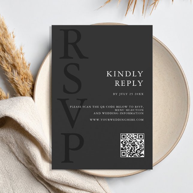 Modern Matte Black Minimalist Wedding RSVP Card (Creator Uploaded)