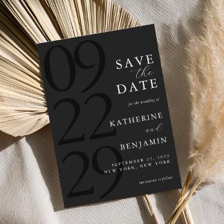 Modern Matte Black Minimalist Wedding Save The Date