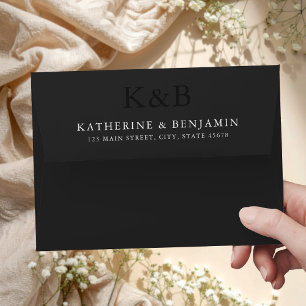 Modern Matte Black Monogram Minimalist Wedding Envelope