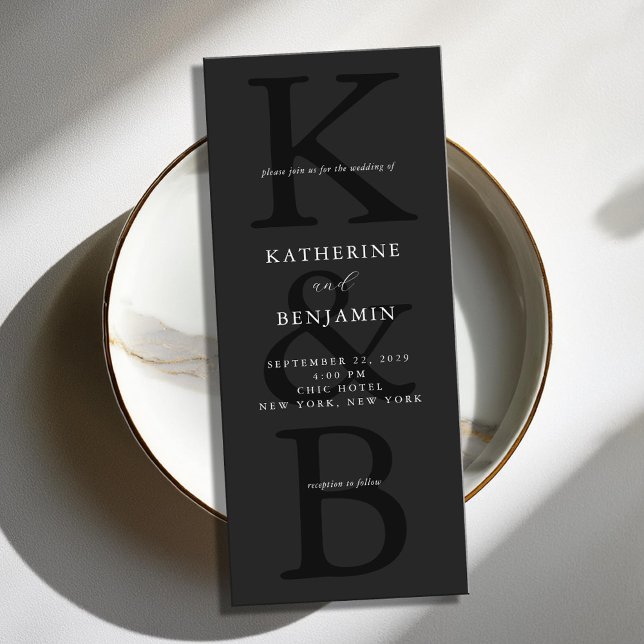 Modern Matte Black Monogram Minimalist Wedding Invitation (Creator Uploaded)