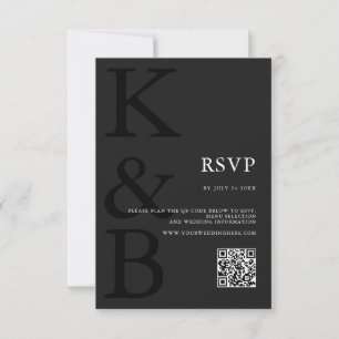 Modern Matte Black Monogram Minimalist Wedding RSVP Card