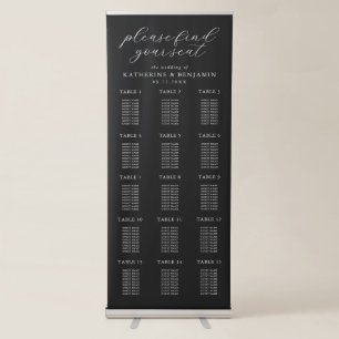 Modern Matte Black Wedding Seating Chart Retractable Banner