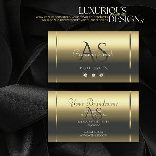 Modern Matte Gold Effect Sparkly Diamonds Initials Business Card
